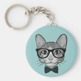 キャットヒップスターと水玉模様ボウタイ キーホルダー