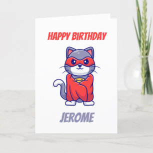 キャットヒーローすごいキッズのスーパーヒーロー誕生日カード シーズンカード