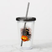 キャットビックバイパンプキンハロウィーンおもしろいキャラクター アクリルタンブラー (裏面)