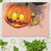 キャットビックバイパンプキンハロウィーンおもしろいキャラクター キッチンタオル (折り畳み)