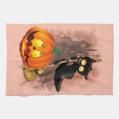 キャットビックバイパンプキンハロウィーンおもしろいキャラクター キッチンタオル (横)