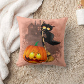 キャットビックバイパンプキンハロウィーンおもしろいキャラクター クッション (ブランケット)