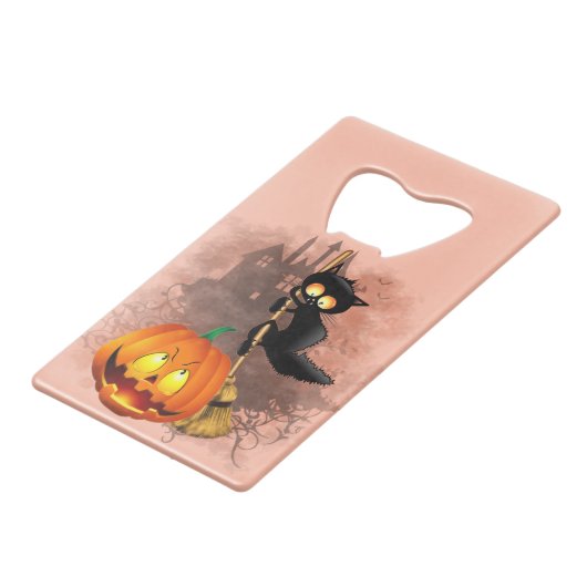 キャットビックバイパンプキンハロウィーンおもしろいキャラクター クレジットカード栓抜き (正面アングル)