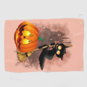 キャットビックバイパンプキンハロウィーンおもしろいキャラクター ゴルフタオル (横)