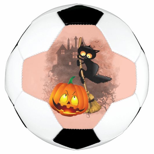 キャットビックバイパンプキンハロウィーンおもしろいキャラクター サッカーボール (正面)