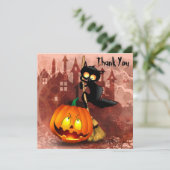 キャットビックバイパンプキンハロウィーンおもしろいキャラクター サンキューカード (スタンド正面)