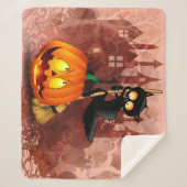 キャットビックバイパンプキンハロウィーンおもしろいキャラクター シェルパブランケット (正面)