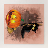 キャットビックバイパンプキンハロウィーンおもしろいキャラクター ジグソーパズル (横)