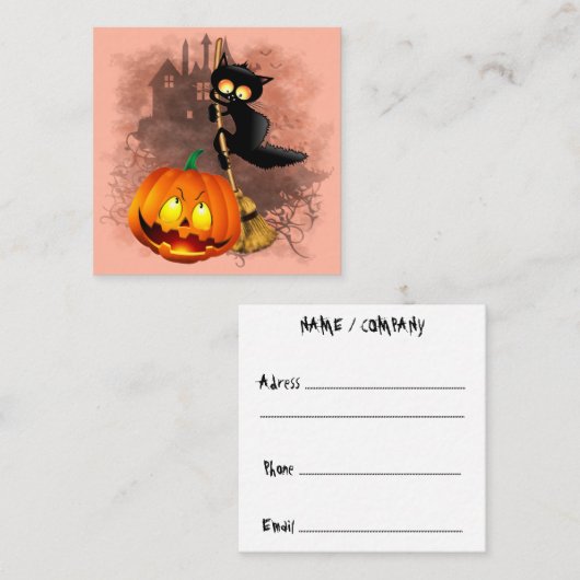 キャットビックバイパンプキンハロウィーンおもしろいキャラクター スクエア名刺 (正面/裏面)