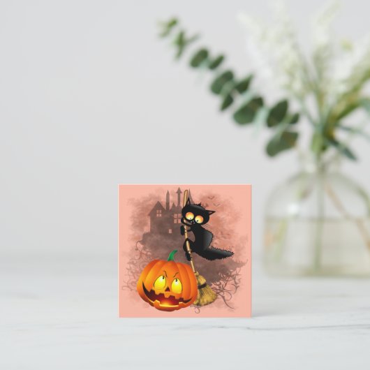 キャットビックバイパンプキンハロウィーンおもしろいキャラクター スクエア名刺 (スタンド正面)