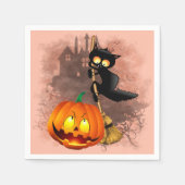 キャットビックバイパンプキンハロウィーンおもしろいキャラクター スタンダードカクテルナプキン (正面)