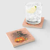 キャットビックバイパンプキンハロウィーンおもしろいキャラクター ストーンコースター (横)