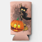 キャットビックバイパンプキンハロウィーンおもしろいキャラクター スリム缶クーラー (裏面)