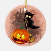 キャットビックバイパンプキンハロウィーンおもしろいキャラクター セラミックオーナメント (正面)