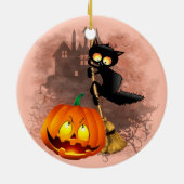 キャットビックバイパンプキンハロウィーンおもしろいキャラクター セラミックオーナメント (裏面)