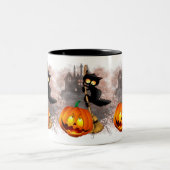 キャットビックバイパンプキンハロウィーンおもしろいキャラクター ツートーンマグカップ (中央)