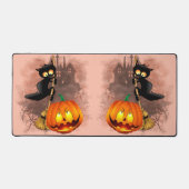 キャットビックバイパンプキンハロウィーンおもしろいキャラクター デスクマット (正面)