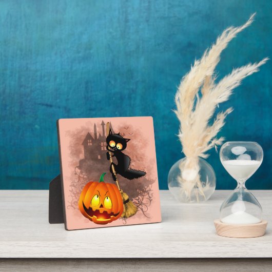 キャットビックバイパンプキンハロウィーンおもしろいキャラクター フォトプラーク (インサイチュ)