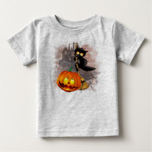 キャットビックバイパンプキンハロウィーンおもしろいキャラクター ベビーTシャツ