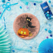 キャットビックバイパンプキンハロウィーンおもしろいキャラクター ペーパープレート (パーティー)