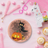 キャットビックバイパンプキンハロウィーンおもしろいキャラクター ペーパープレート (パーティー)