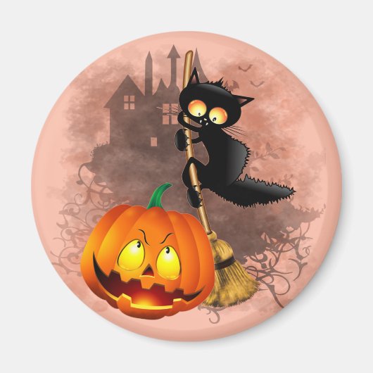 キャットビックバイパンプキンハロウィーンおもしろいキャラクター マグネット (正面)