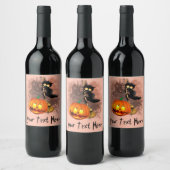 キャットビックバイパンプキンハロウィーンおもしろいキャラクター ワインラベル (ボトル)