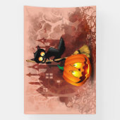 キャットビックバイパンプキンハロウィーンおもしろいキャラクター 横断幕 (縦)