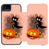 キャットビックバイパンプキンハロウィーンおもしろいキャラクター INCIPIO iPhoneウォレットケース (フォリオ Open)