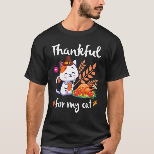 キャットピルグ食べ物ムのカボチャ感謝感謝F Tシャツ (正面)