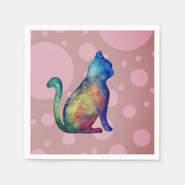 キャットピンクホワイトスタンダードカクテル紙ナプキンス スタンダードカクテルナプキン