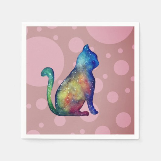 キャットピンクホワイトスタンダードカクテル紙ナプキンス スタンダードカクテルナプキン (正面)