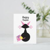 キャットピンク子猫レトロお洒落グラフハッピーイースター シーズンポストカード (スタンド正面)