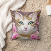 キャットピンク金ゴールド絵画バラ クッション (ブランケット)