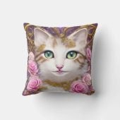 キャットピンク金ゴールド絵画バラ クッション (裏面)