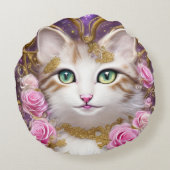 キャットピンク金ゴールド絵画バラ ラウンドクッション (裏面)