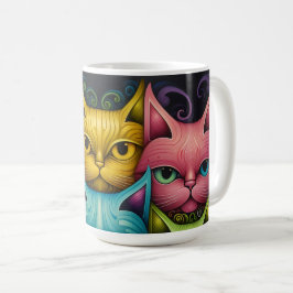 キャットファミカラフルリお洒落3 コーヒーマグカップ