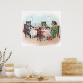 キャットファミリーが朝食に着席 ポスター (キッチン)