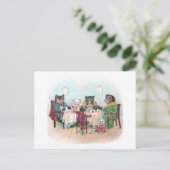 キャットファミリーが朝食に着席 ポストカード (スタンド正面)