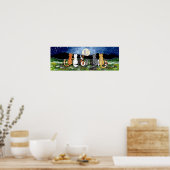 キャットファミリーウォッチングムーンナイトポスターネイビー虎猫 ポスター (キッチン)