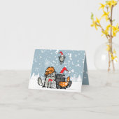 キャットファミリークリスマス,雪,漫画,おもしろい休日 カード (黄色い花)