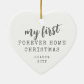 キャットファーフォーエバーホームクリスマスホワイトハート セラミックオーナメント (裏面)