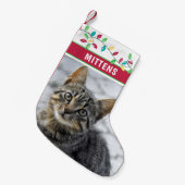 キャットフォトウォーターカラーホリデーライト スモールクリスマスストッキング (正面 (吊り時))