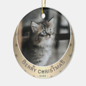 キャットフォトゴールデンスノーフレークメタリッククリスマス セラミックオーナメント (左)