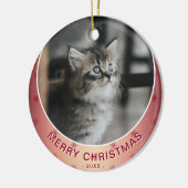 キャットフォトレッドスノーフレークメタリッククリスマス セラミックオーナメント (左)