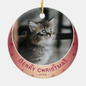 キャットフォトレッドスノーフレークメタリッククリスマス セラミックオーナメント (裏面)