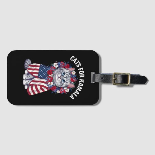 キャットフォーカマラキャットフラワーズアメリカ国旗2024 ラゲッジタグ (正面横)