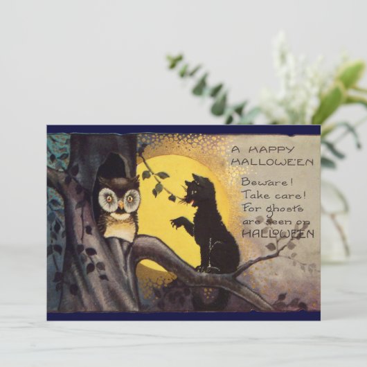 キャットフクロウヴィンテージハローウィンパーティ招待状 招待状 (スタンド正面)
