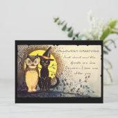 キャットフクロウヴィンテージハローウィンパーティ招待状 招待状 (スタンド正面)