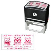 キャットフクロウ&パンダベアアニマルファミリー差出人住所 セルフインキングスタンプ (インサイチュ)